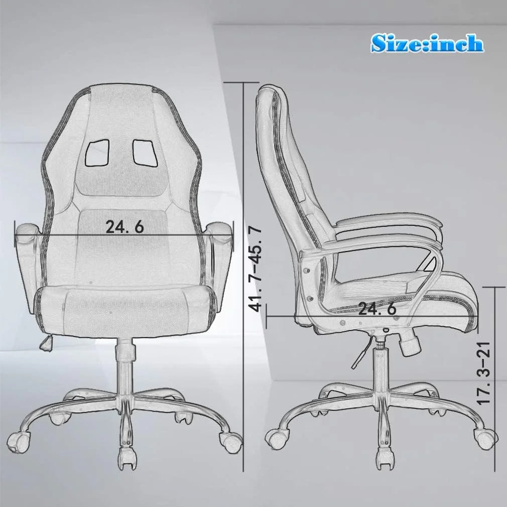 Adult PU Leather and Mesh Racing Gaming Chair with Swivel and Lumbar Support, White