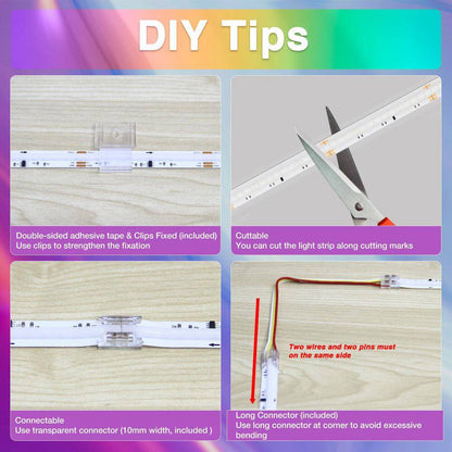 32.8 Ft. Hardwired RGB Smart IC COB Integrated LED Strip Light, High Density Uniform Tape Light for Bedroom Holiday