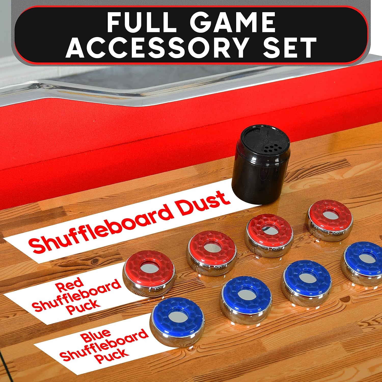 Shuffleboard Table, 9Ft Poly Coated Surface, with Accessories, Abacus Style Scoring, Fast Puck Action Play, Indoor and Outdoor Portable Arcade Shuffle Board Game Table for Kids and Adults