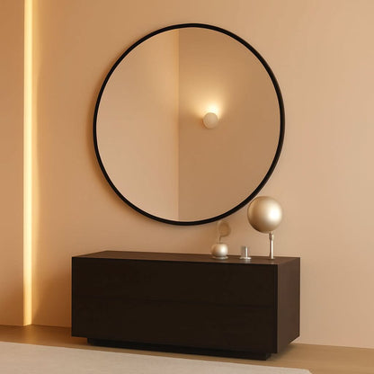 24 Inch Matte Black Round Wall Mirror For Bathroom Vanity And Living Room Decor