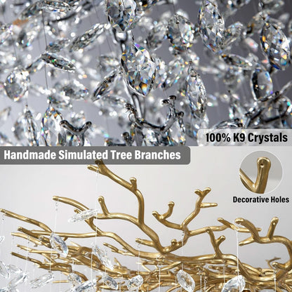 30 Inch Golden Crystal Raindrop Chandelier 10 Light