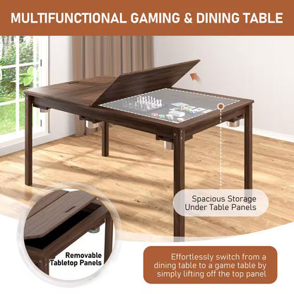 Wood Poker Table Convertible Gaming Table for 4-6 Players with Removable Tops