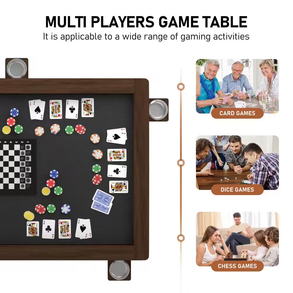 Wood Poker Table Convertible Gaming Table for 4-6 Players with Removable Tops
