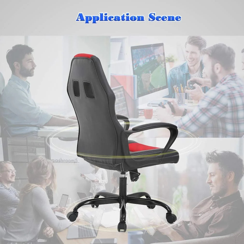 PC Gaming Chair - Ergonomic Desk Chair PU Leather W/Lumbar Support for Women, Men (Red)
