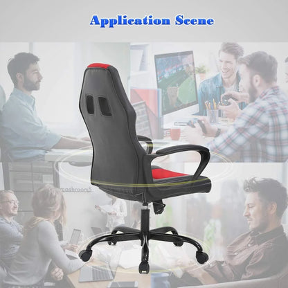 PC Gaming Chair - Ergonomic Desk Chair PU Leather W/Lumbar Support for Women, Men (Red)