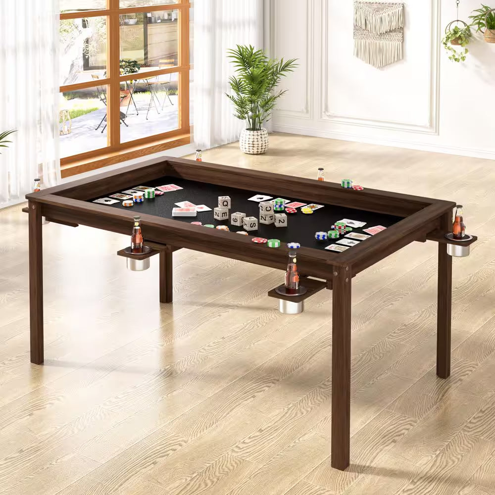 Wood Poker Table Convertible Gaming Table for 4-6 Players with Removable Tops