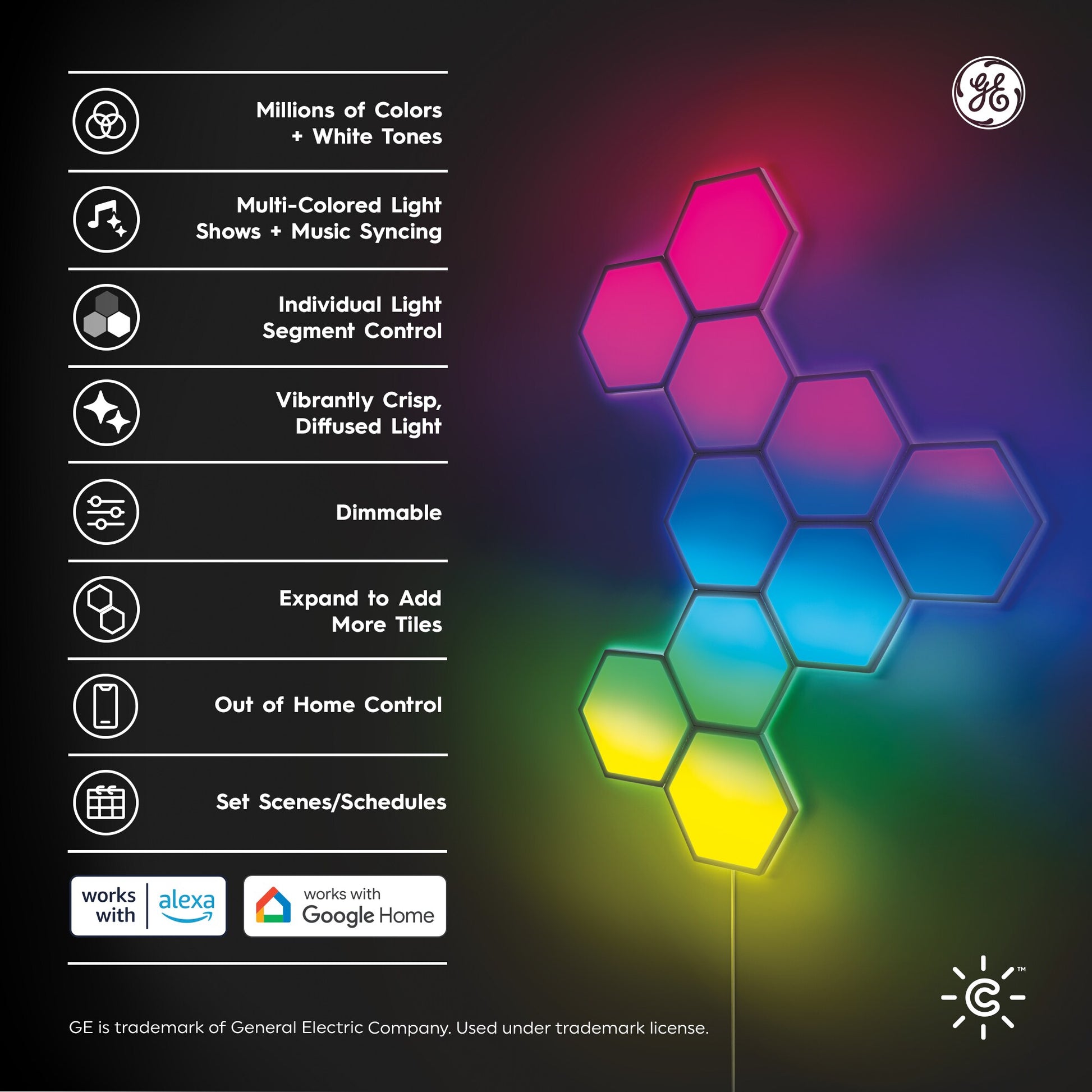 10 -Pack 1-Ft X 1-Ft Multicolor LED Panel Light