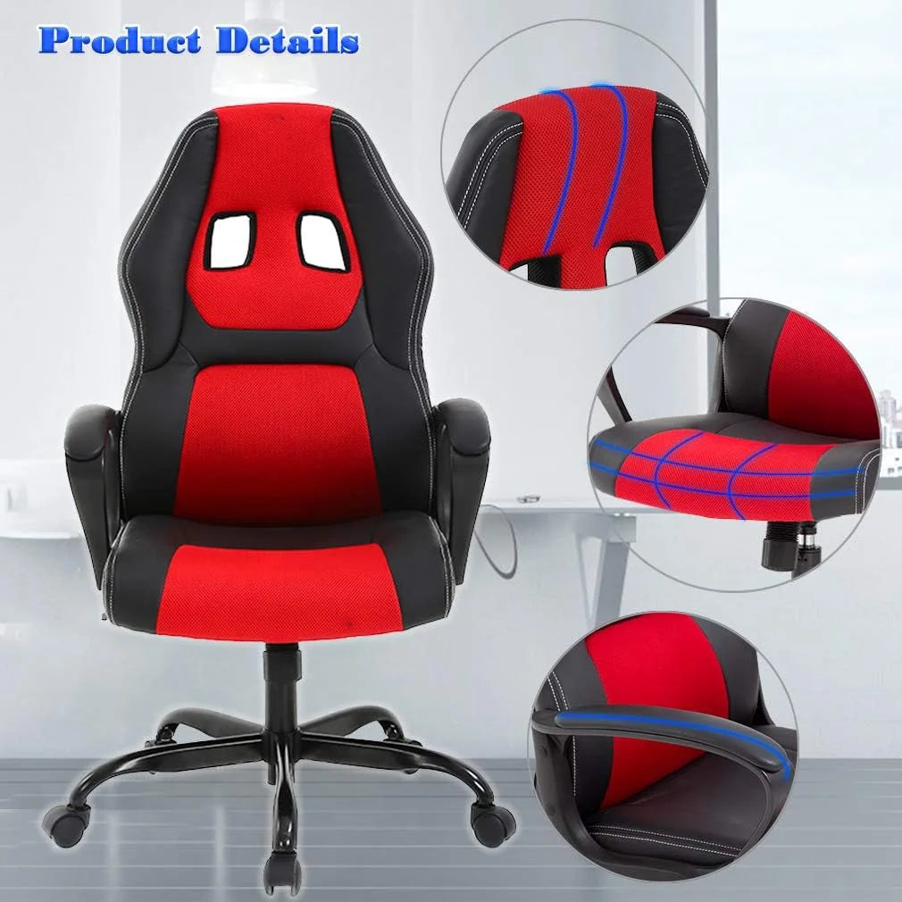 PC Gaming Chair - Ergonomic Desk Chair PU Leather W/Lumbar Support for Women, Men (Red)