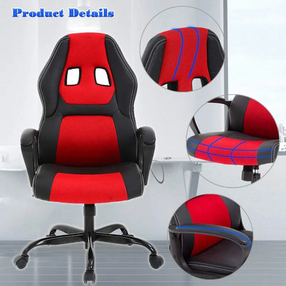 PC Gaming Chair - Ergonomic Desk Chair PU Leather W/Lumbar Support for Women, Men (Red)