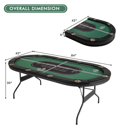 Foldable 10 Player Poker Table Casino Texas Holdem with LED Lights USB Ports Green