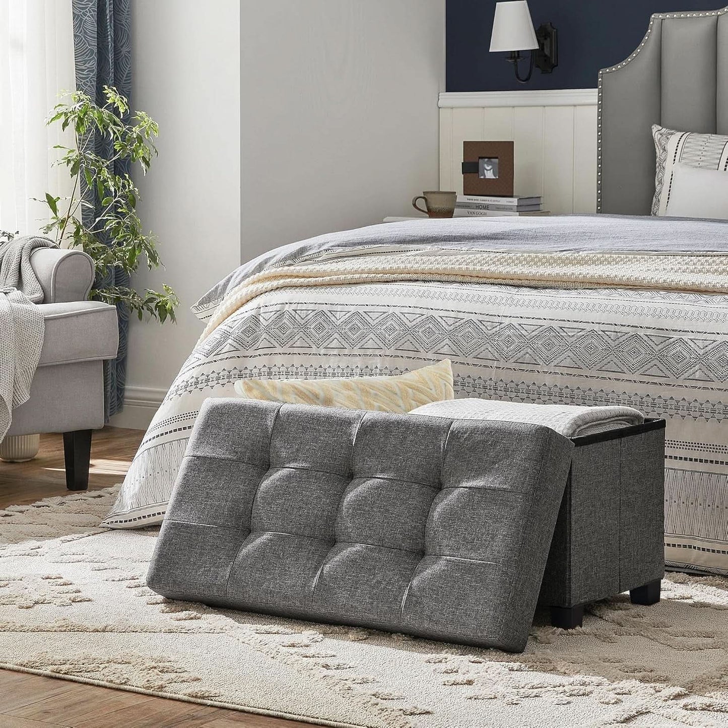 Slate Gray Storage Ottoman Bench 15x30x15.2 Inches