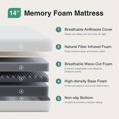 14 Inch King Size Memory Foam Mattress for Comfort