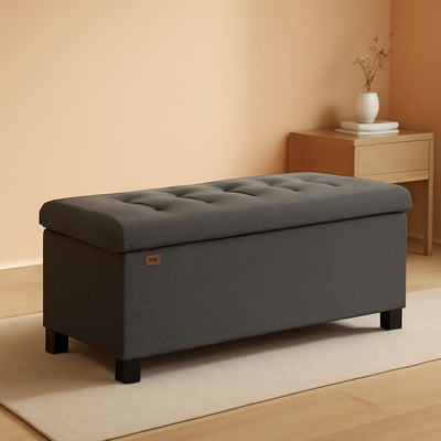 Slate Gray Storage Ottoman Bench 15x30x15.2 Inches