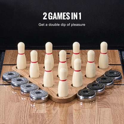 Shuffleboard Table, 9 Ft Shuffleboard for Family Game Rooms, 2 in 1 Shuffleboard and Bowling Combo Game Set, with Scratch-Resistant Playfield, Legs, 8 Pucks, Bowling Set, Wax