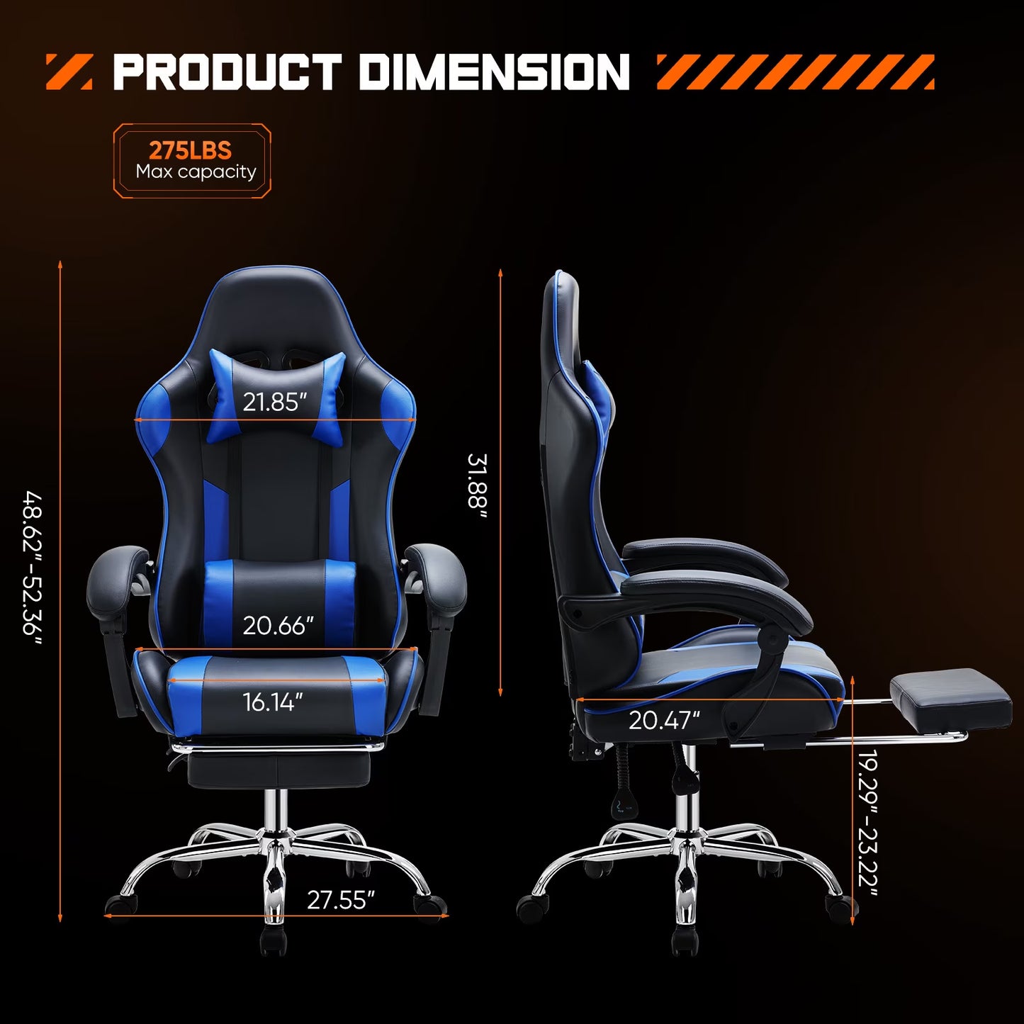 Comfort Gaming Chair, Ergonomic Design, Adjustable Features, Home Offfice Chair, Black and Blue