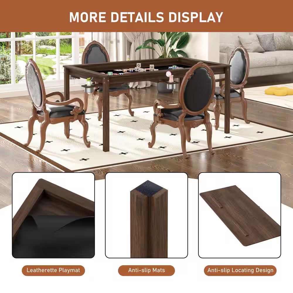 Wood Poker Table Convertible Gaming Table for 4-6 Players with Removable Tops