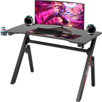 Computer Desk Gaming Desk Student PC Desk Writing Desk Office Desk Modern Ergonomic Racing Style Table Workstation Carbon Fiber Headphone Hook (47In, Red)