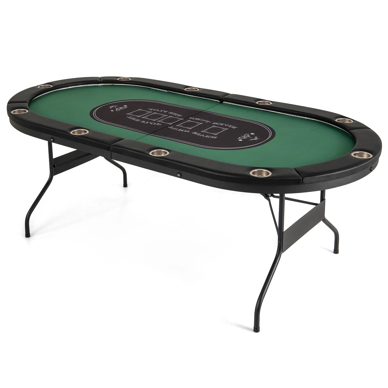 Foldable 10 Player Poker Table Casino Texas Holdem with LED Lights USB Ports Green