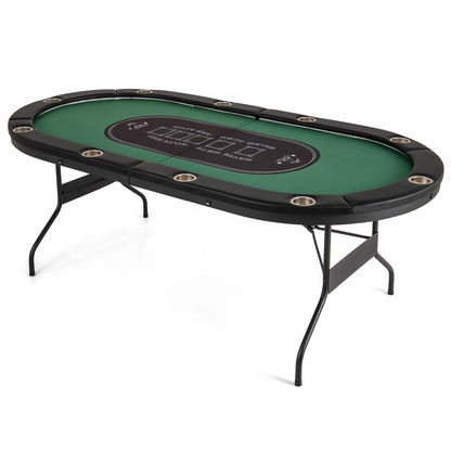 Foldable 10 Player Poker Table Casino Texas Holdem with LED Lights USB Ports Green