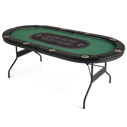 Foldable 10 Player Poker Table Casino Texas Holdem with LED Lights USB Ports Green