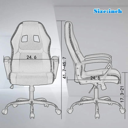 Adult PU Leather and Mesh Racing Gaming Chair with Swivel and Lumbar Support, White