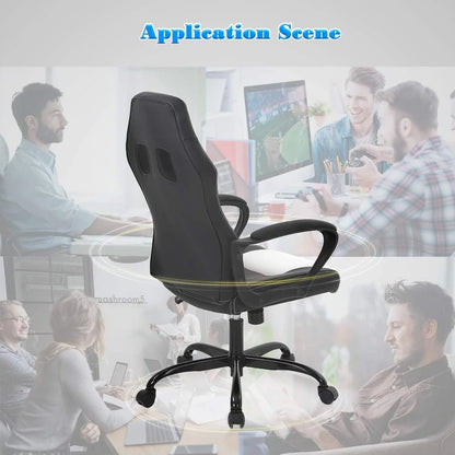 Adult PU Leather and Mesh Racing Gaming Chair with Swivel and Lumbar Support, White