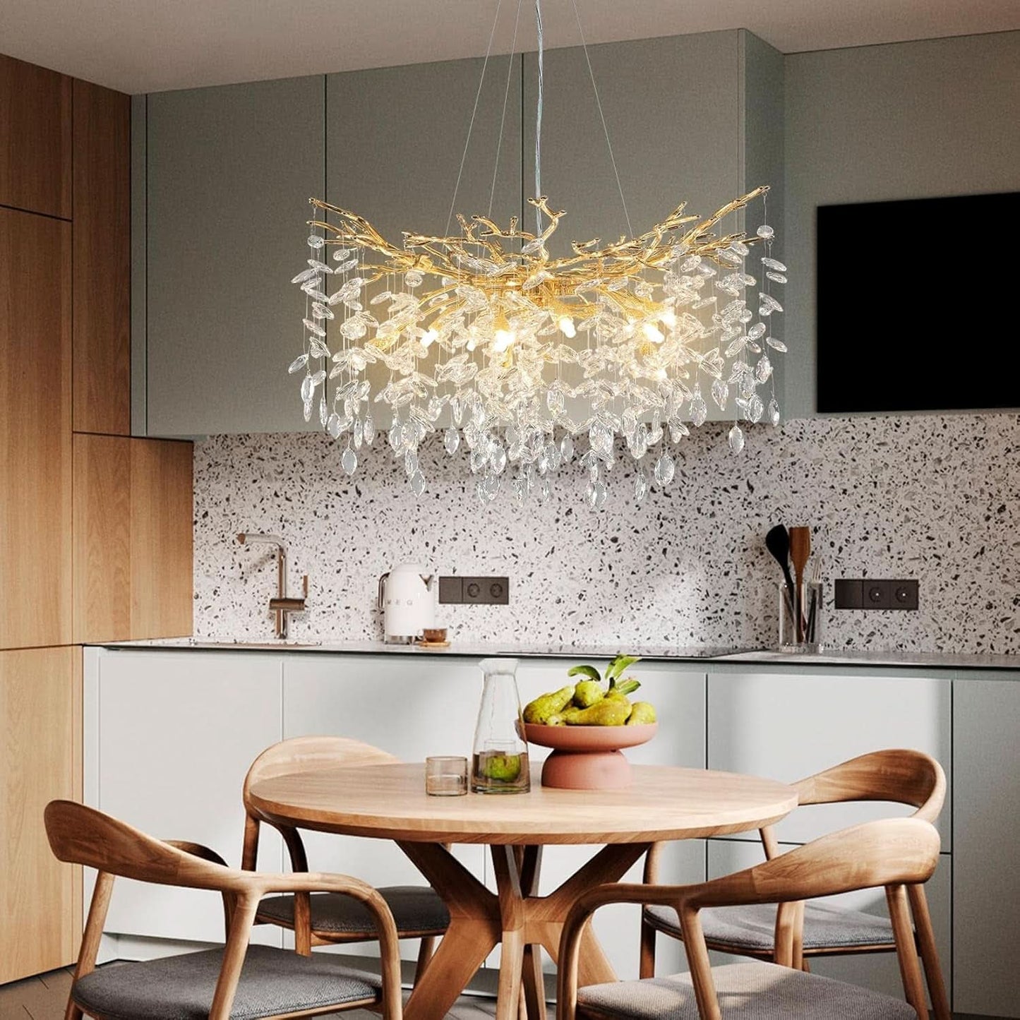 30 Inch Golden Crystal Raindrop Chandelier 10 Light