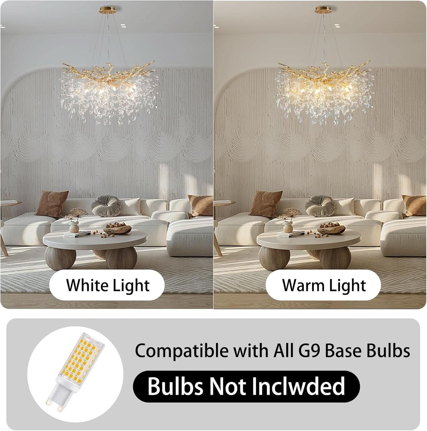 30 Inch Golden Crystal Raindrop Chandelier 10 Light