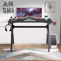 Computer Desk Gaming Desk Student PC Desk Writing Desk Office Desk Modern Ergonomic Racing Style Table Workstation Carbon Fiber Headphone Hook (47In, Red)