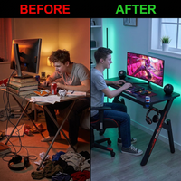 Computer Desk Gaming Desk Student PC Desk Writing Desk Office Desk Modern Ergonomic Racing Style Table Workstation Carbon Fiber Headphone Hook (47In, Red) — Before & After