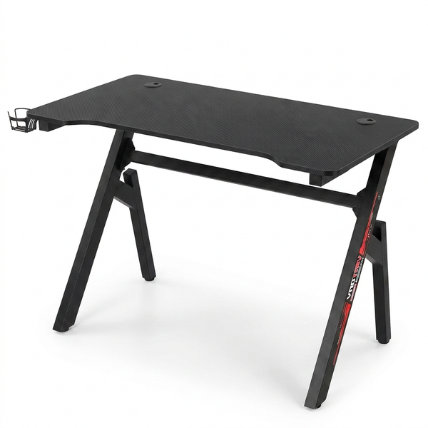 Computer Desk Gaming Desk Student PC Desk Writing Desk Office Desk Modern Ergonomic Racing Style Table Workstation Carbon Fiber Headphone Hook (47In, Red) — Studio Shot