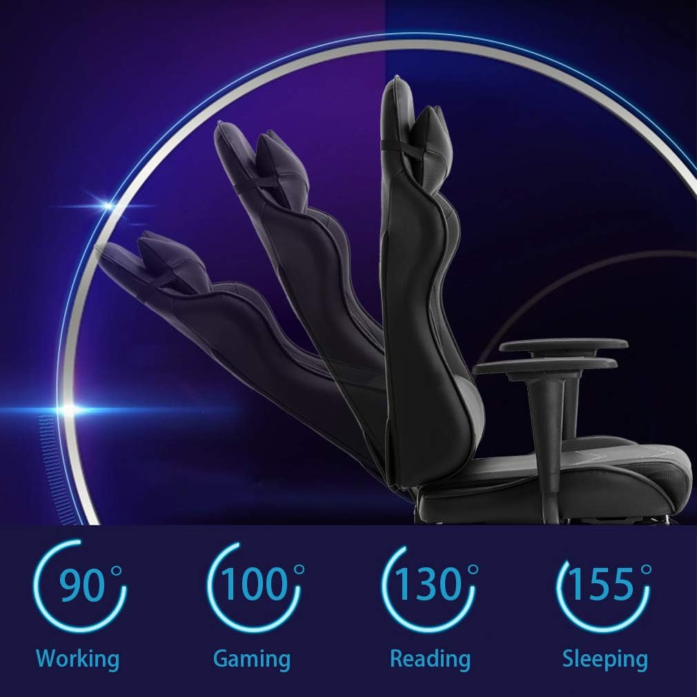 Office Chair PC Gaming Chair Ergonomic Desk Chair Executive PU Leather Computer Chair Lumbar Support with Footrest Modern Task Rolling Swivel Racing Chair for Women&Men, Black