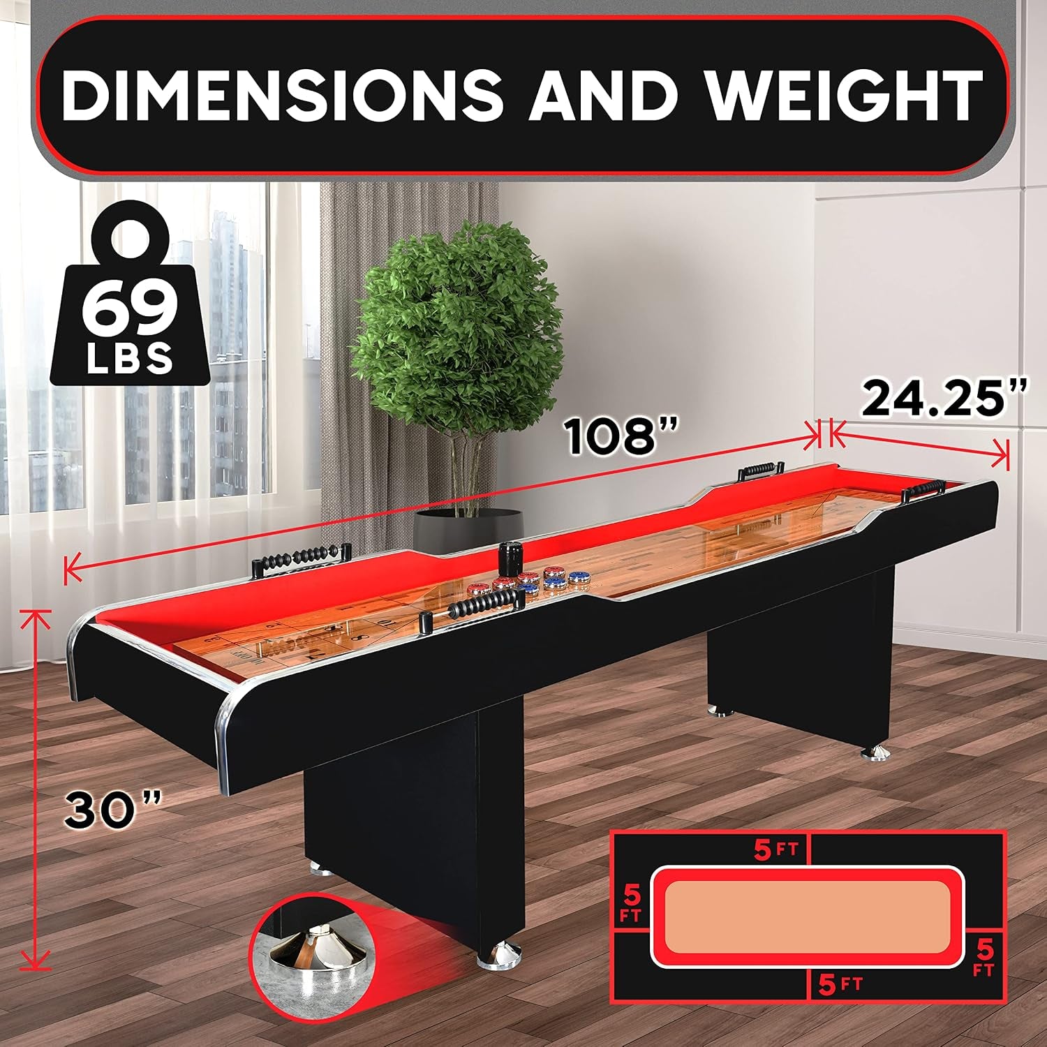 Shuffleboard Table, 9Ft Poly Coated Surface, with Accessories, Abacus Style Scoring, Fast Puck Action Play, Indoor and Outdoor Portable Arcade Shuffle Board Game Table for Kids and Adults