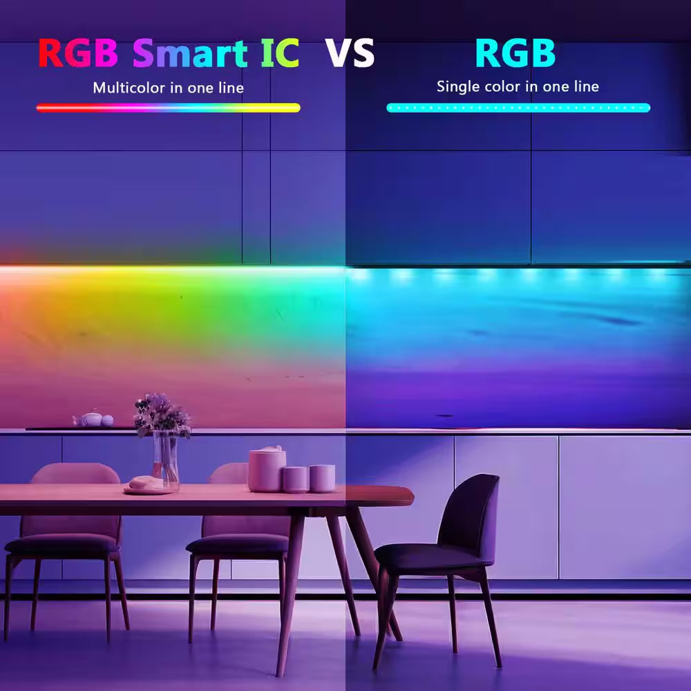 32.8 Ft. Hardwired RGB Smart IC COB Integrated LED Strip Light, High Density Uniform Tape Light for Bedroom Holiday