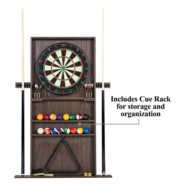 7.5 Ft Billiard Pool Table with Cue Rack, Dartboard, and Game Accessories, Tan, by