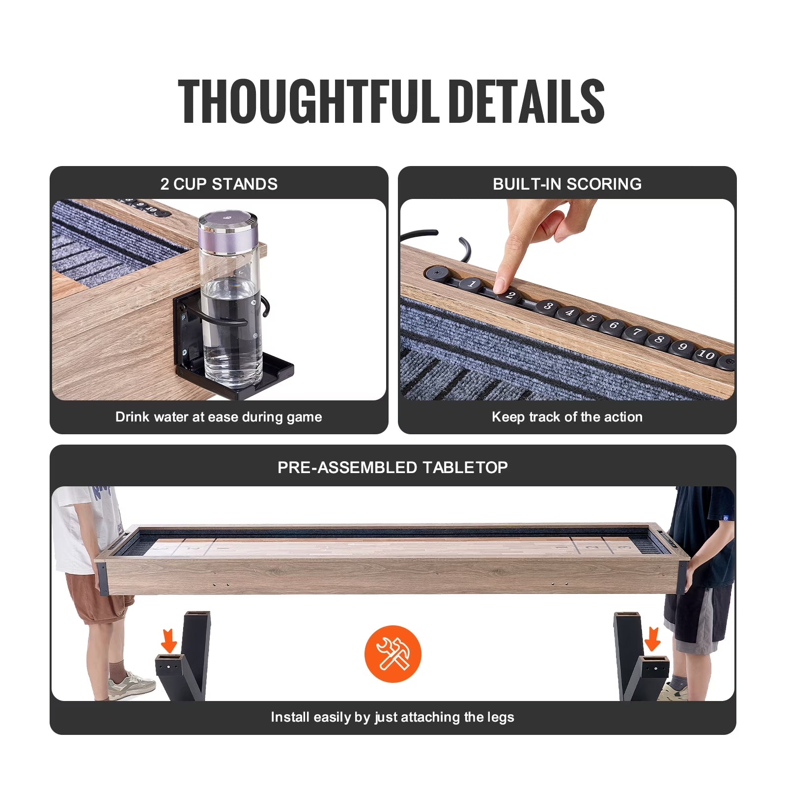 Shuffleboard Table, 9 Ft Shuffleboard for Family Game Rooms, 2 in 1 Shuffleboard and Bowling Combo Game Set, with Scratch-Resistant Playfield, Legs, 8 Pucks, Bowling Set, Wax