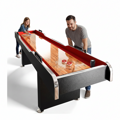 Shuffleboard Table, 9Ft Poly Coated Surface, with Accessories, Abacus Style Scoring, Fast Puck Action Play, Indoor and Outdoor Portable Arcade Shuffle Board Game Table for Kids and Adults