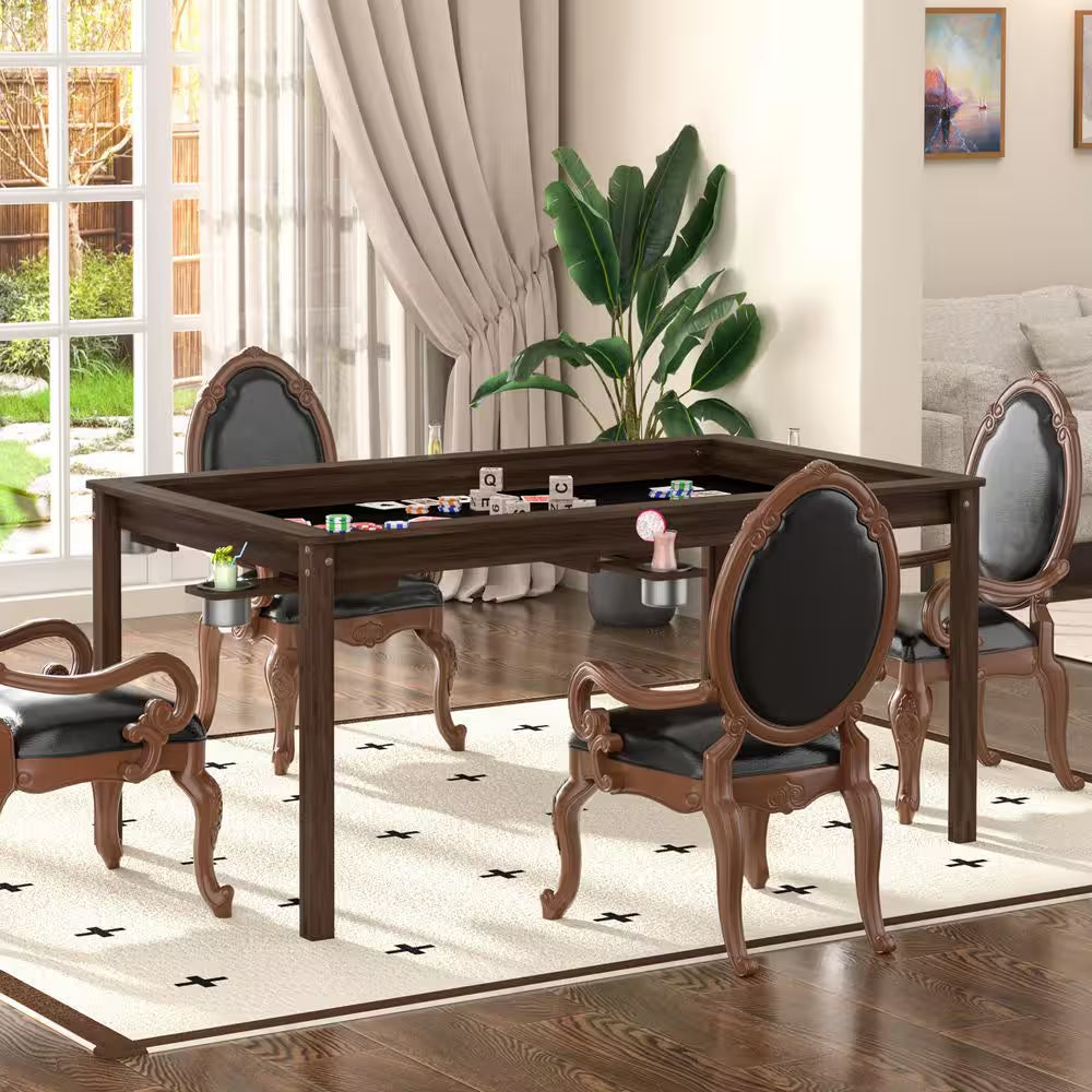 Wood Poker Table Convertible Gaming Table for 4-6 Players with Removable Tops