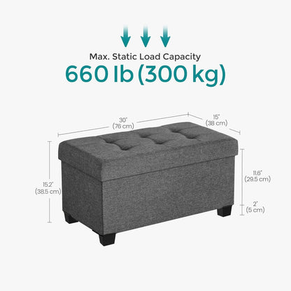 Slate Gray Storage Ottoman Bench 15x30x15.2 Inches