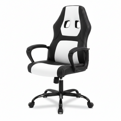 Adult PU Leather and Mesh Racing Gaming Chair with Swivel and Lumbar Support, White
