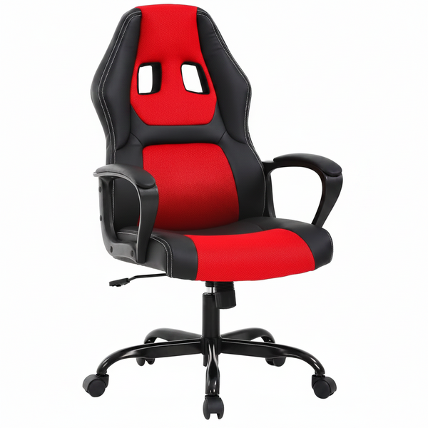 PC Gaming Chair - Ergonomic Desk Chair PU Leather W/Lumbar Support for Women, Men (Red)